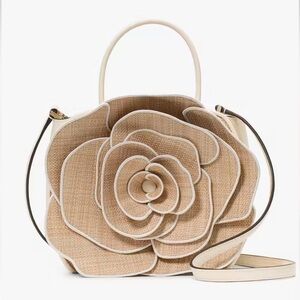 Kate Spade Flora 3D Rose Straw Crossbody Natural